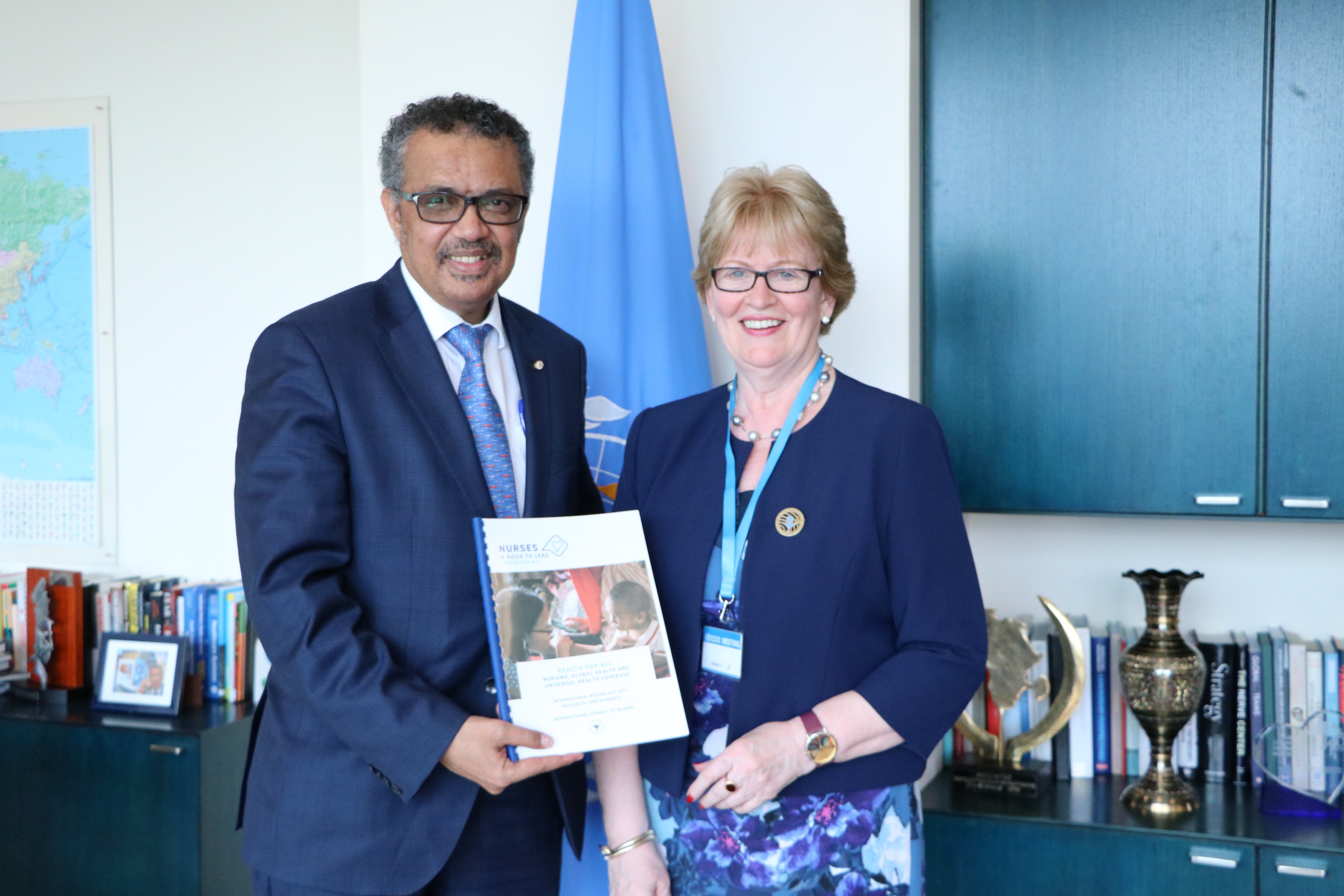 ICN President Annette Kennedy and WHO Director General Tedros Adhanom Ghebreyesus